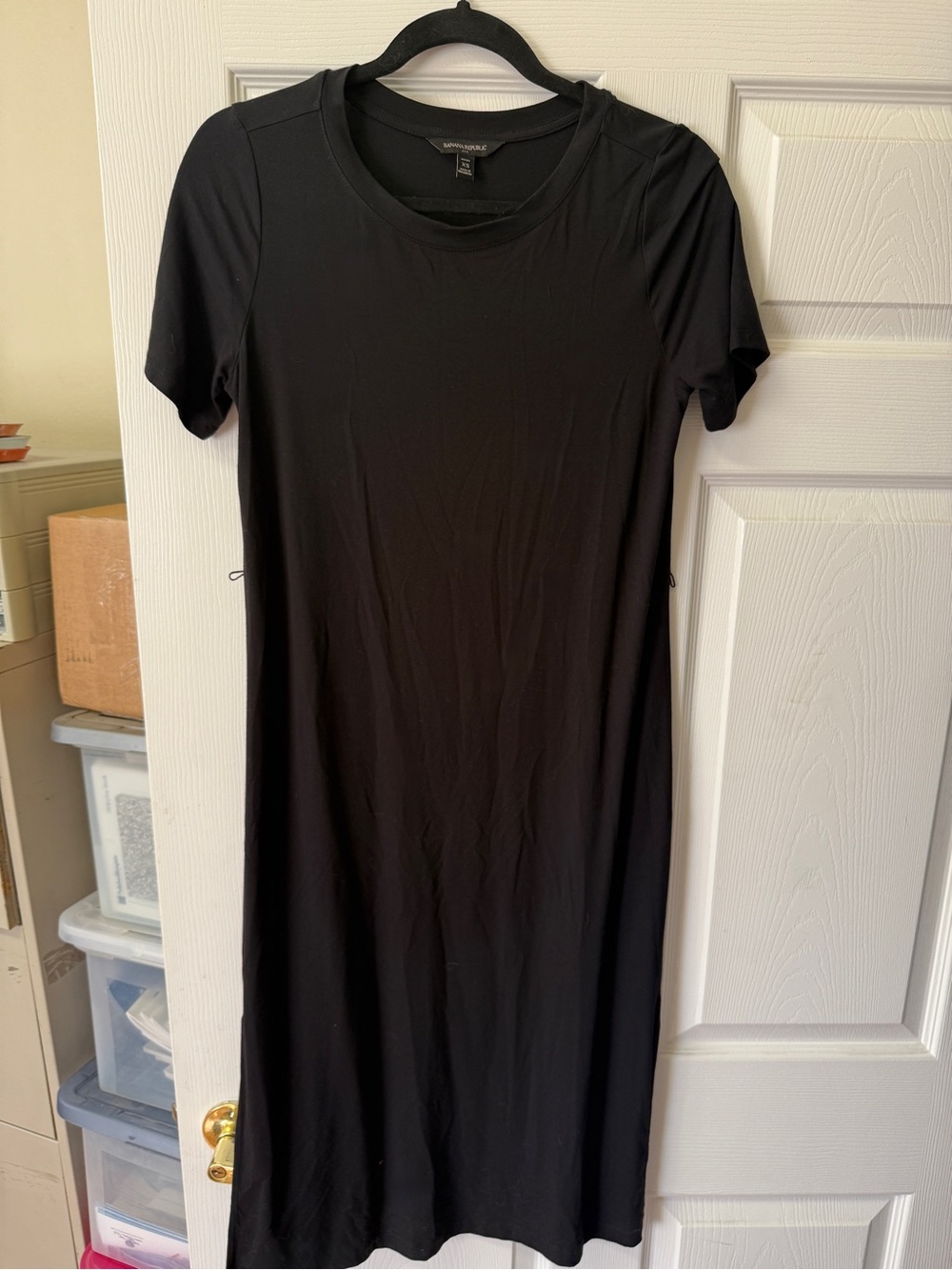 Banana Republic Black Short Sleeve Crewneck Midi T-Shirt Dress w/ Side Slits -XS